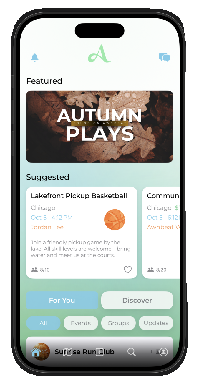 Awnbeat home screen with Autumn Plays and suggested activities