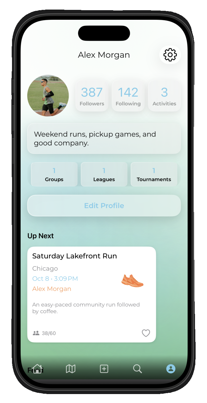 Awnbeat profile screen for Alex Morgan