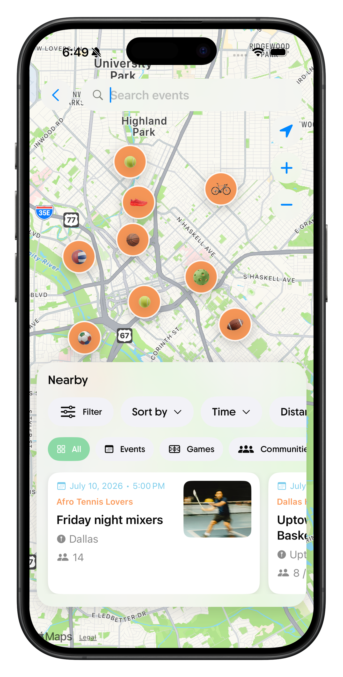 Awnbeat map of nearby sports and activities